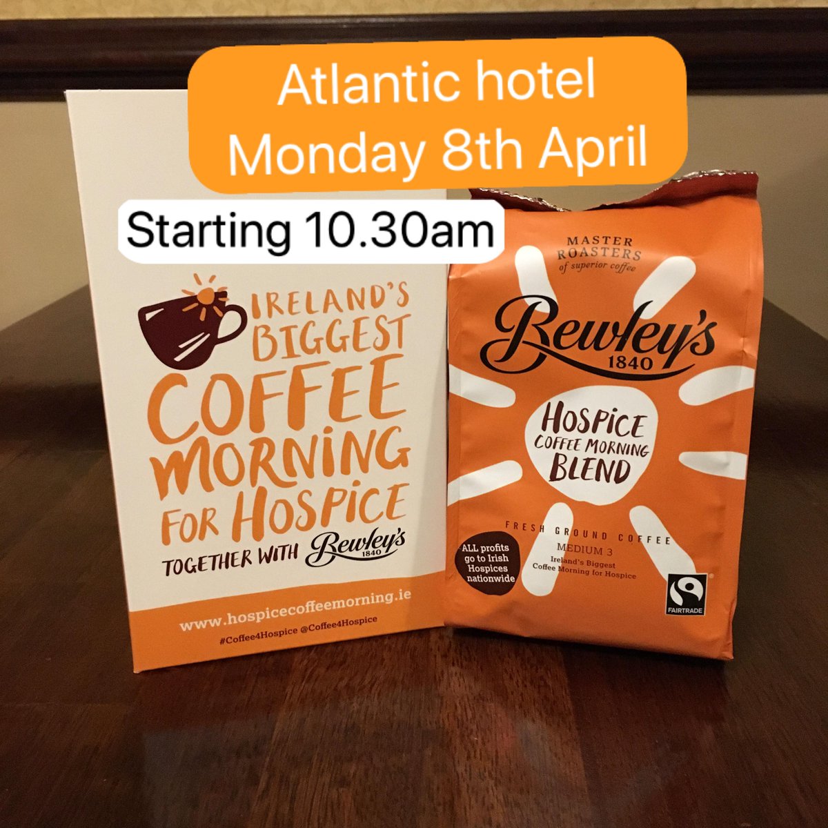 AtlanticLahinch's tweet photo. We are happy to host again the Ireland's Biggest Coffee Morning in aid of Cahercalla Hospice happening this coming Monday 8th April from 10.30am on☕🍮
@Coffee4Hospice #Coffee4Hospice #lahinch #atlantichotel https://t.co/ASZuNBlUrr