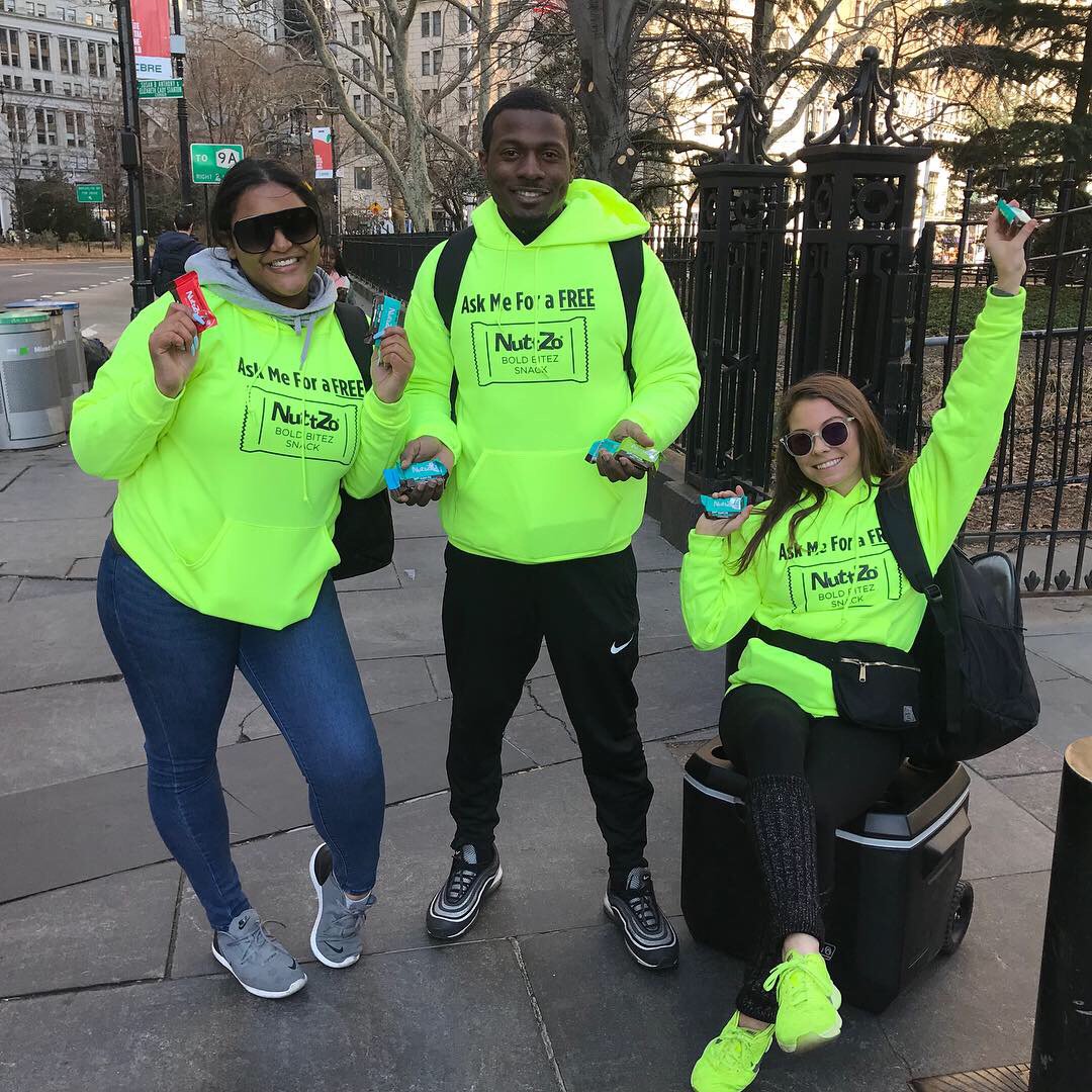 AttackEvents's tweet photo. Attack! Brand Ambassadors are having a blast promoting NuttZo Bold Bitez! Catch us on the streets of New York for a free sample! #experientialmarketing #experiential #fieldmarketing #brandambassador #brandactivation #streetteam #productsampling #nuttzo #attackmarketing https://t.co/9r1pB1A5F0