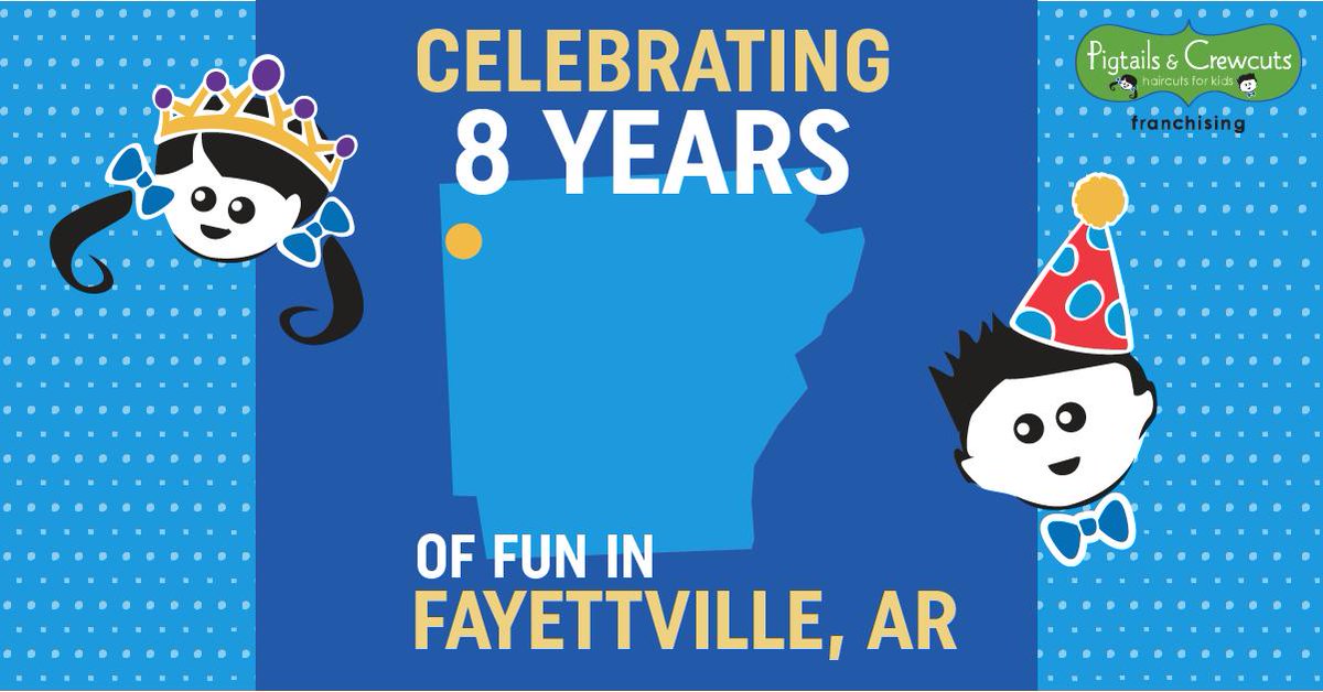 PandCSalons's tweet photo. We're also celebrating in Arkansas this week! Happy 8th birthday to our Fayetteville salon! #PigtailsAndCrewcuts #PigtailsFamily https://t.co/L5yIgViUrj
