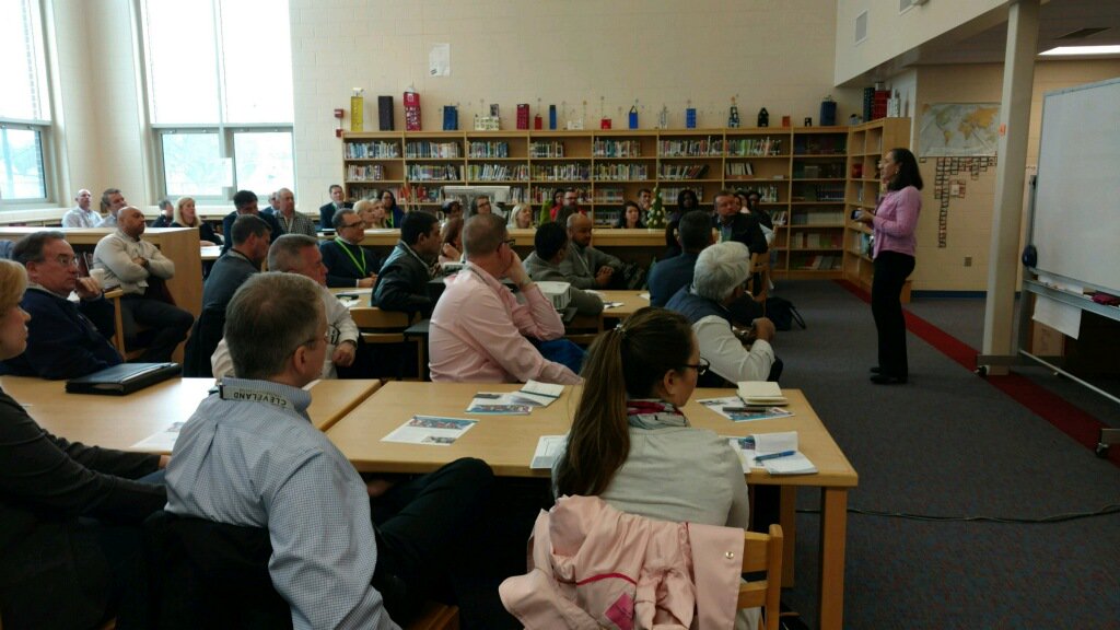 cleveleads's tweet photo. #LeadershipCleveland spent time at @CLEMetroSchools' Thomas Jefferson Newcomers Academy and heard from #AccelerateNEO winners Karson Baldwin and Israel Kambomba as part of their Quality of Life day. They also visited @foodforpyros - thank you, @phireman (LC 2019) for hosting! https://t.co/2LuhfXa6zU