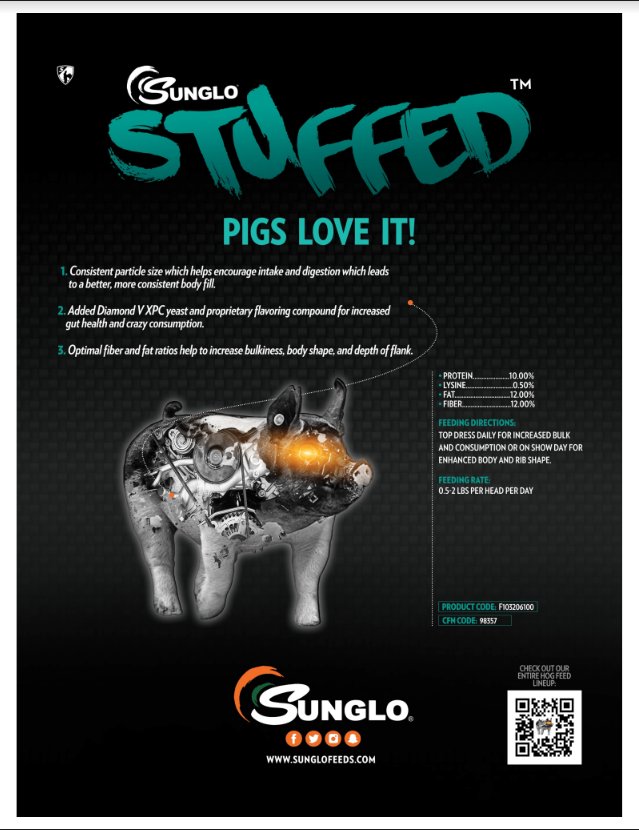 UnderwoodBeef's tweet photo. New STUFFED from @SungloFeeds - use it as a top dress at home for increased bulk &amp; consumption or on show day for enhanced body and rib shape! 🐽
#getstuffed #showpigs https://t.co/X2bWKEBoht