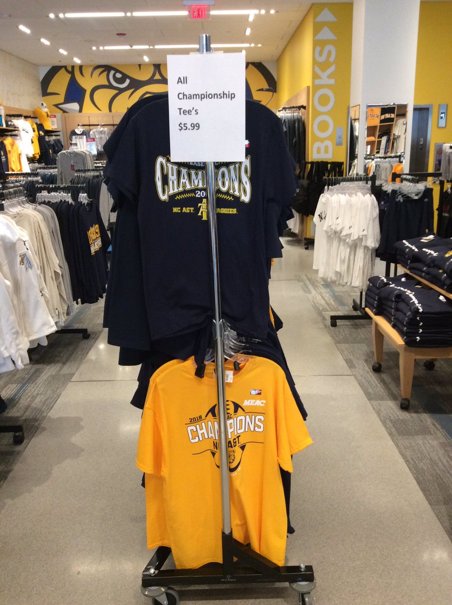 ncat_bookstore's tweet photo. $5.99 Championship tees, get yours while supplies last! #ncat https://t.co/6yCP8m9NNb