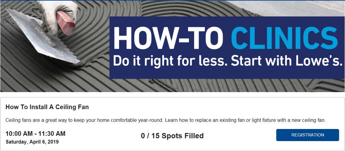 lowe_ct's tweet photo. Come to our next How To Workshops, "How to install a ceiling fan", this Saturday at the Newington Lowe's on the Berlin Turnpike!  #LOWES #DYI https://t.co/z707rAdF7Q