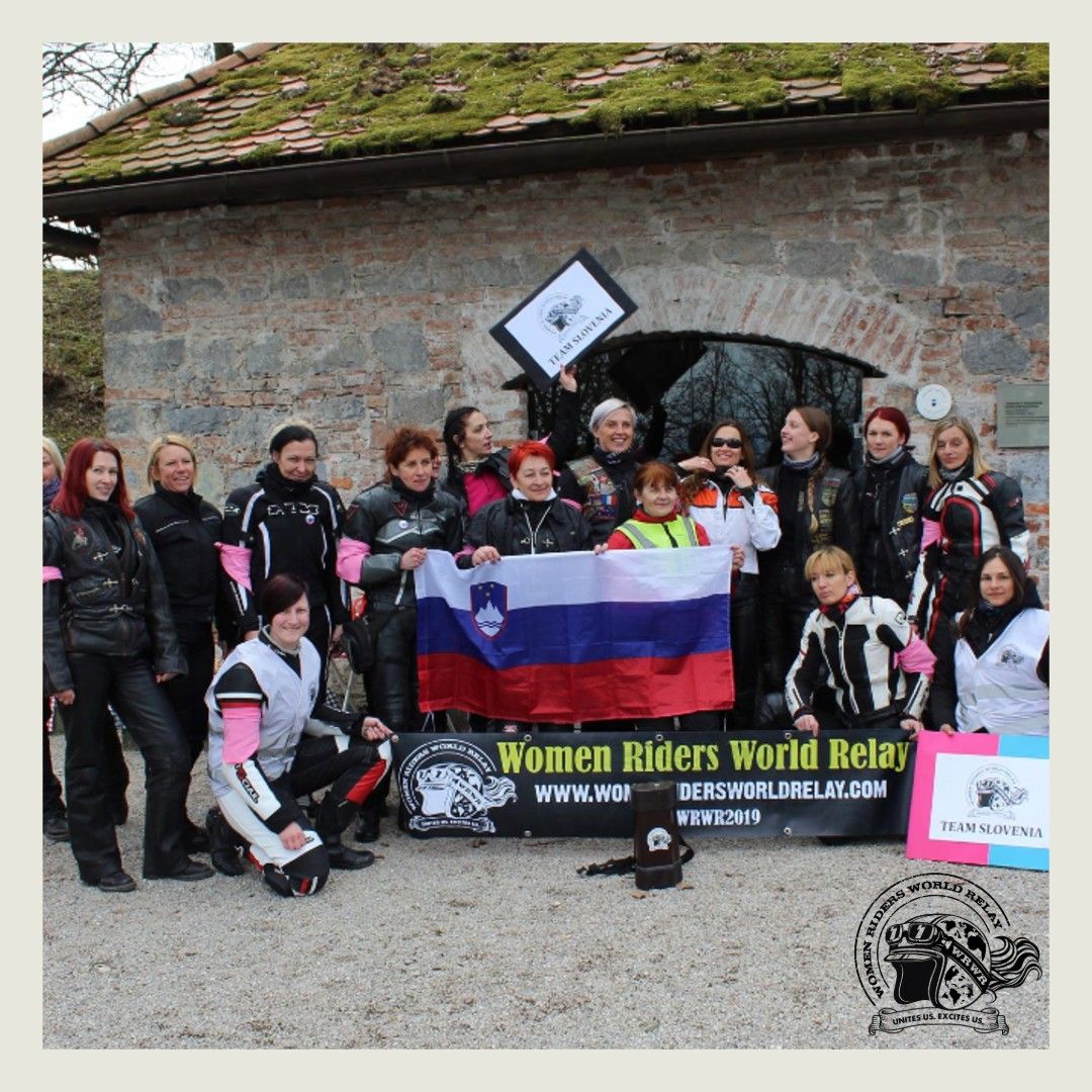 WRWRApp's tweet photo. #ThrowbackThursday to Day 29 when the baton started it's journey through the Balkans in #Slovenia. Don't the Slovenian Guardians look proud? ๐
#wrwr2019 #womenridersworldrelay #findthebaton #womenwhoride #womenworldwide #motolady #motolife #motorcycle #motorcyclemoment https://t.co/BD96zuviqU