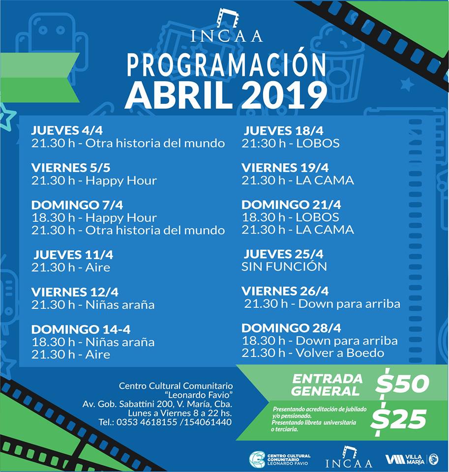 leolepop's tweet photo. La programación de abril en el Espacio INCAA Villa María https://t.co/nzm7LDk42p