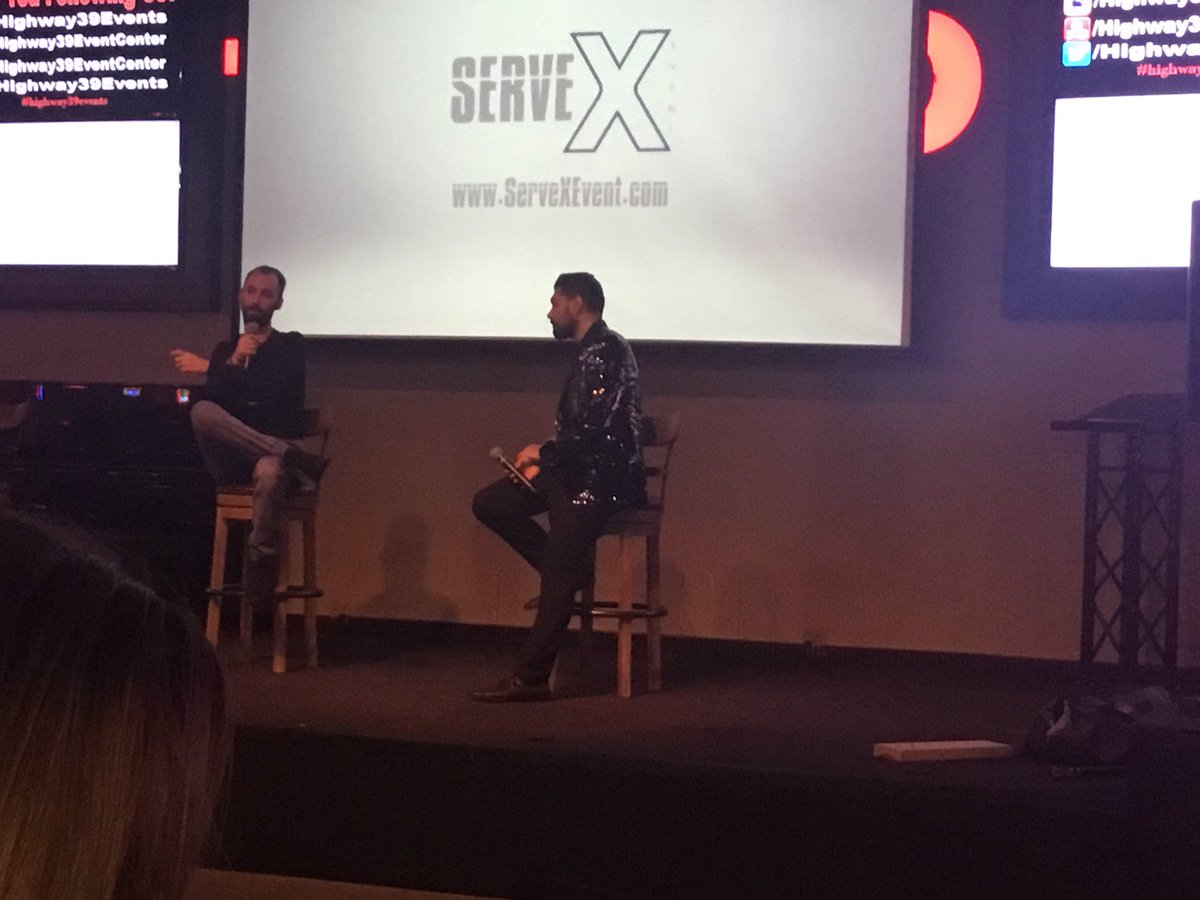 JeanetteJoy's tweet photo. @DanFleyshman on stage with Manny Lopez talking about social media. #ServeX https://t.co/podJg9Ae7o