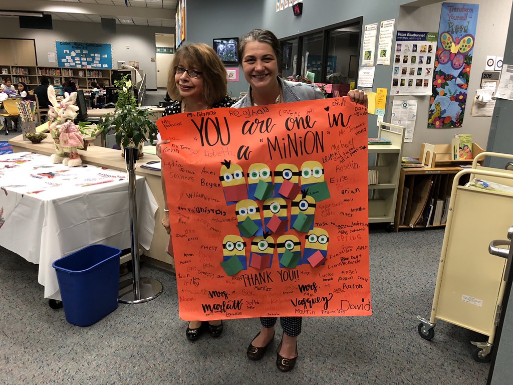 Thank you for everything you do and making library day so exciting for us!!! We love you!!! #kinderteam @ExplorersCol @TrionaMarlatt #librarianday #libraryday #bookforlife #CollinsTribe #elementary #librarian