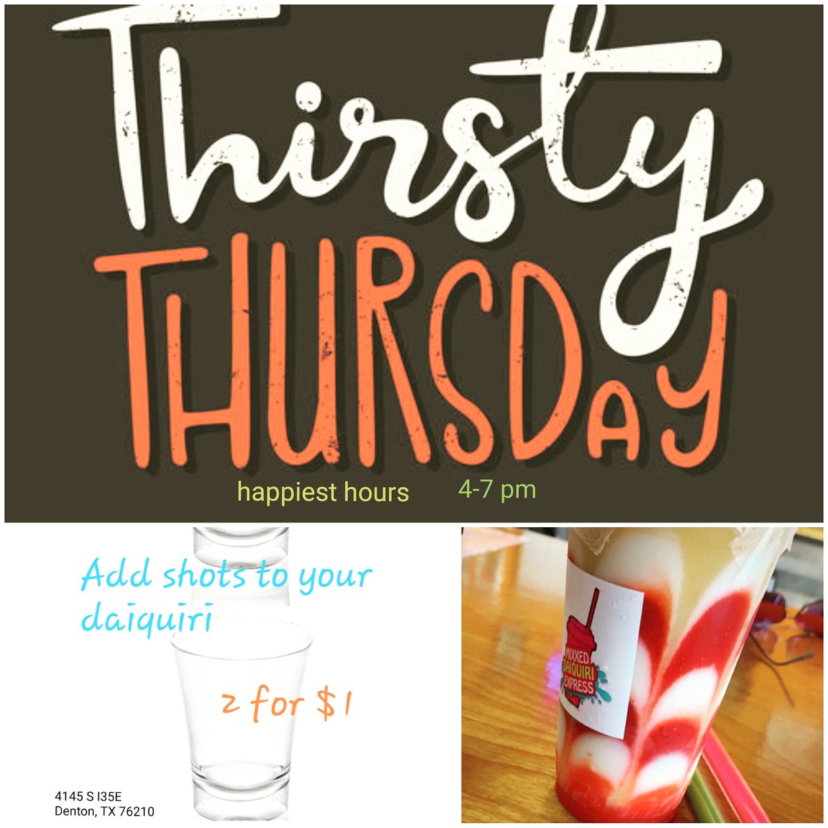 mixxeddaiquiri's tweet image. Thirsty Thursday!  #2for$1 shots 
Add shots to your fav daiquiri. 
#Classics #signature
#Daiquiris #daiquiristogo
#happyhourtime 4-7pm🍹