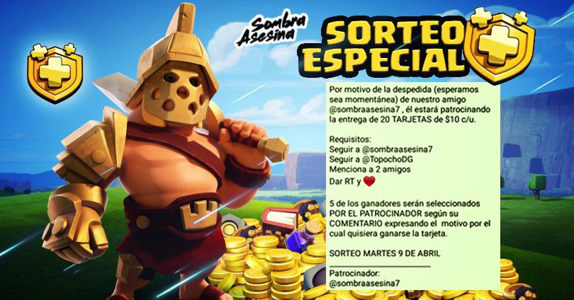 💰SORTEO
REQUISITOS PRINCIPALES:
Seguir a @sombraasesina7
Seguir a <a href="/TopochoDG/">Topocho.! 🍌</a> 
Menciona a 2 amigos
Dar RT y ♥️

⚠️VER MAS INFO EN LA IMAGEN