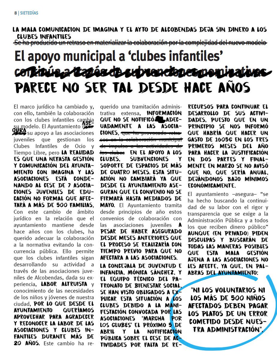 Samupanda1's tweet photo. En el sietedias han hablado sobre @LosMarcha y por alguna razón no nos ha parecido correcto por lo que nos hemos permitido versionar el artículo 😉😉
#marchaporlosclubes 
#Alcobendas 
@ALCBDS_Ayto https://t.co/lWDwsLyZAo