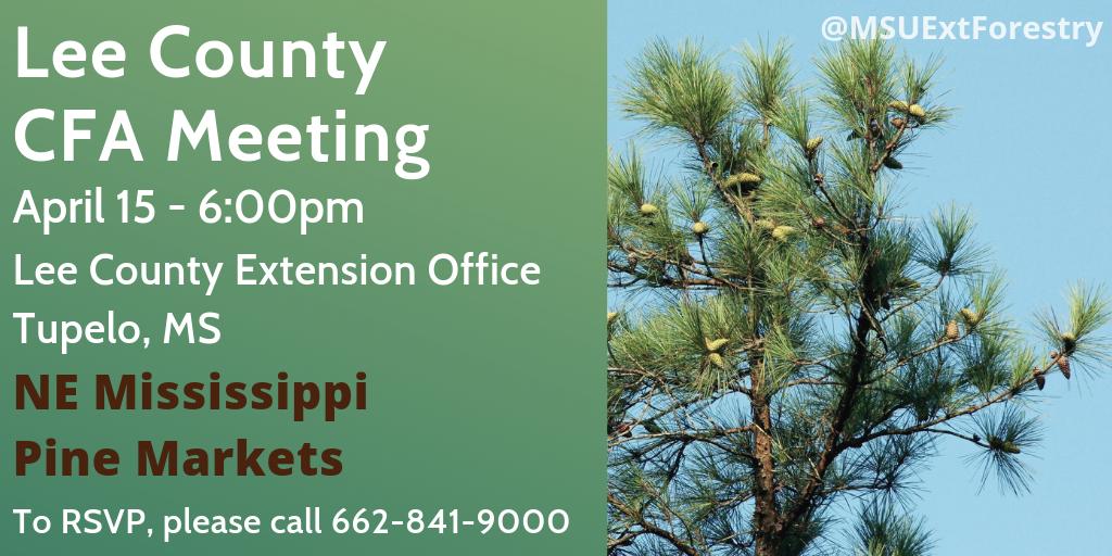MSUExtForestry's tweet image. Join us April 15 at the @LeeCoExt office in Tupelo, MS for a talk on NE Mississippi Pine Markets! To RSVP, please call 662-841-9000.