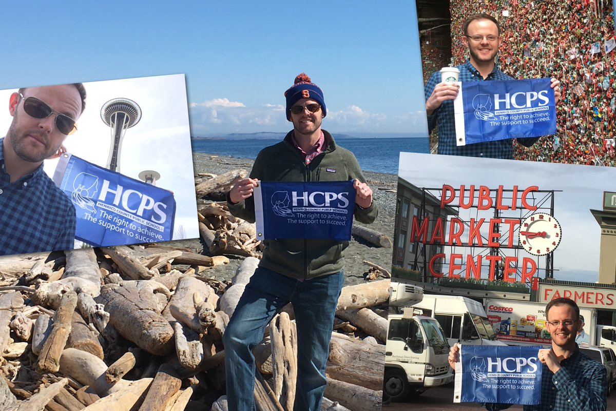 HenricoSchools's tweet photo. No rain or coffee stains to be seen…just Henrico pride on full display as the #HCPSFlag joined Communications Director Andy Jenks on a Spring Break trip to visit family in the pacific Northwest, including stops in Seattle and San Juan Island! https://t.co/lHZ40Q7IxU