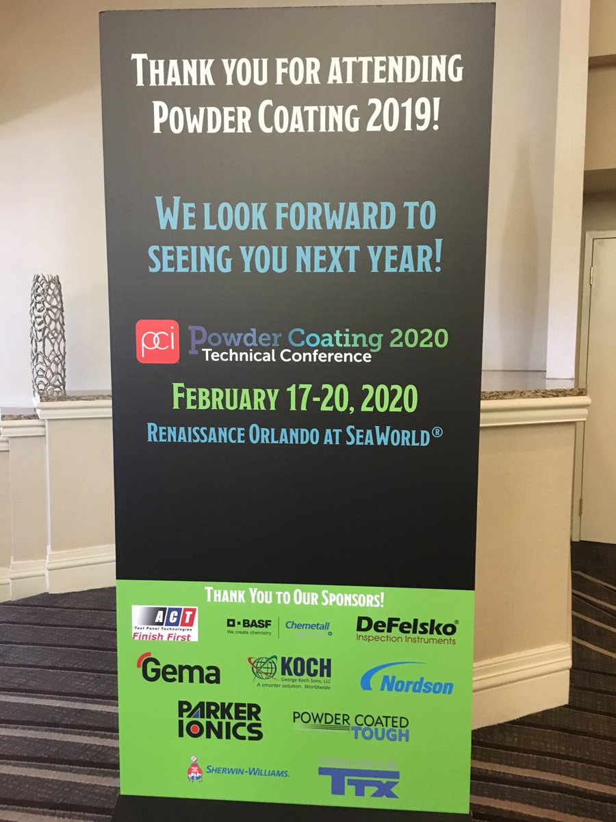 Powder_Coating's tweet photo. Thank you for joining us in Orlando for #PowderCoating2019. Mark your calendar for next year! https://t.co/NuYjGhUJqR
