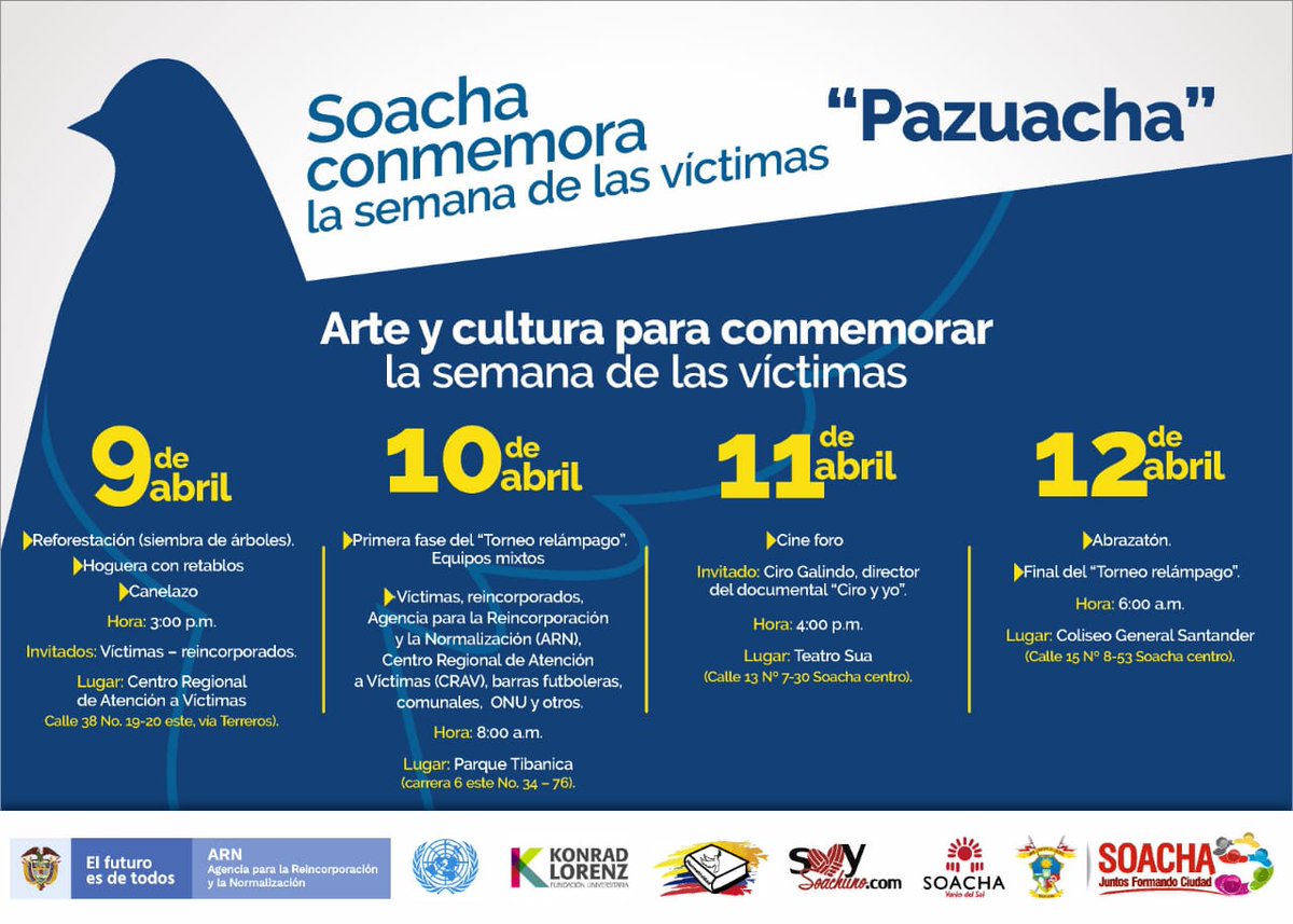 Alcaldia_Soacha's tweet photo. ¡Vamos a rendir honor a la memoria, vamos a ser solidarios con las víctimas!

Agéndese con #Pazuacha 🕊

CC/: @UnidadVictimas https://t.co/vctlYRVUl7