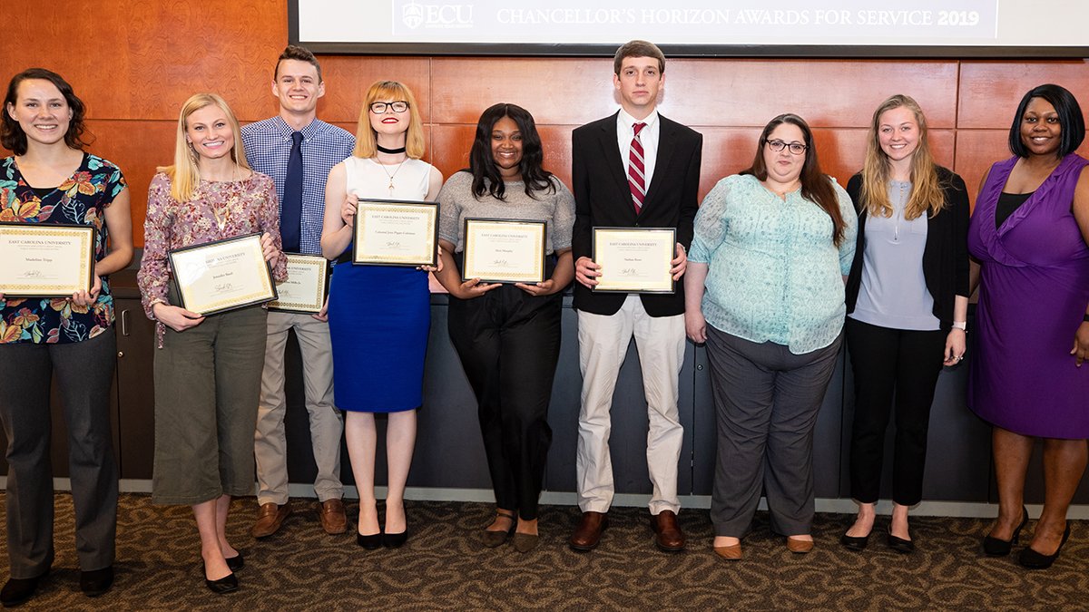 #ECU students and employees were honored for their commitment to service by <a href="/ecuchancellor11/">Howard</a> during the Chancellor’s Horizon Awards for Service ceremony on March 28 🏅→ go.ecu.edu/9ca9e9c4