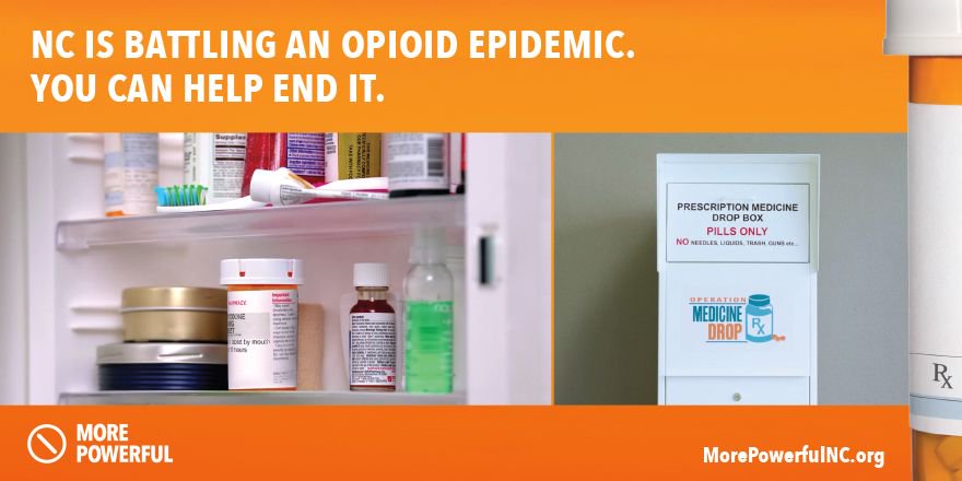 CUREpidemic's tweet photo. The opioid epidemic is devastating our state, and it’s up to us to take action. Let's pledge to dispose of leftover drugs &amp; get the facts about the epidemic. Together, we’re more powerful than the opioid epidemic. https://t.co/CxpVFhW7Gr #MorePowerfulNC #NCOpioidHope https://t.co/F838DSeeBz