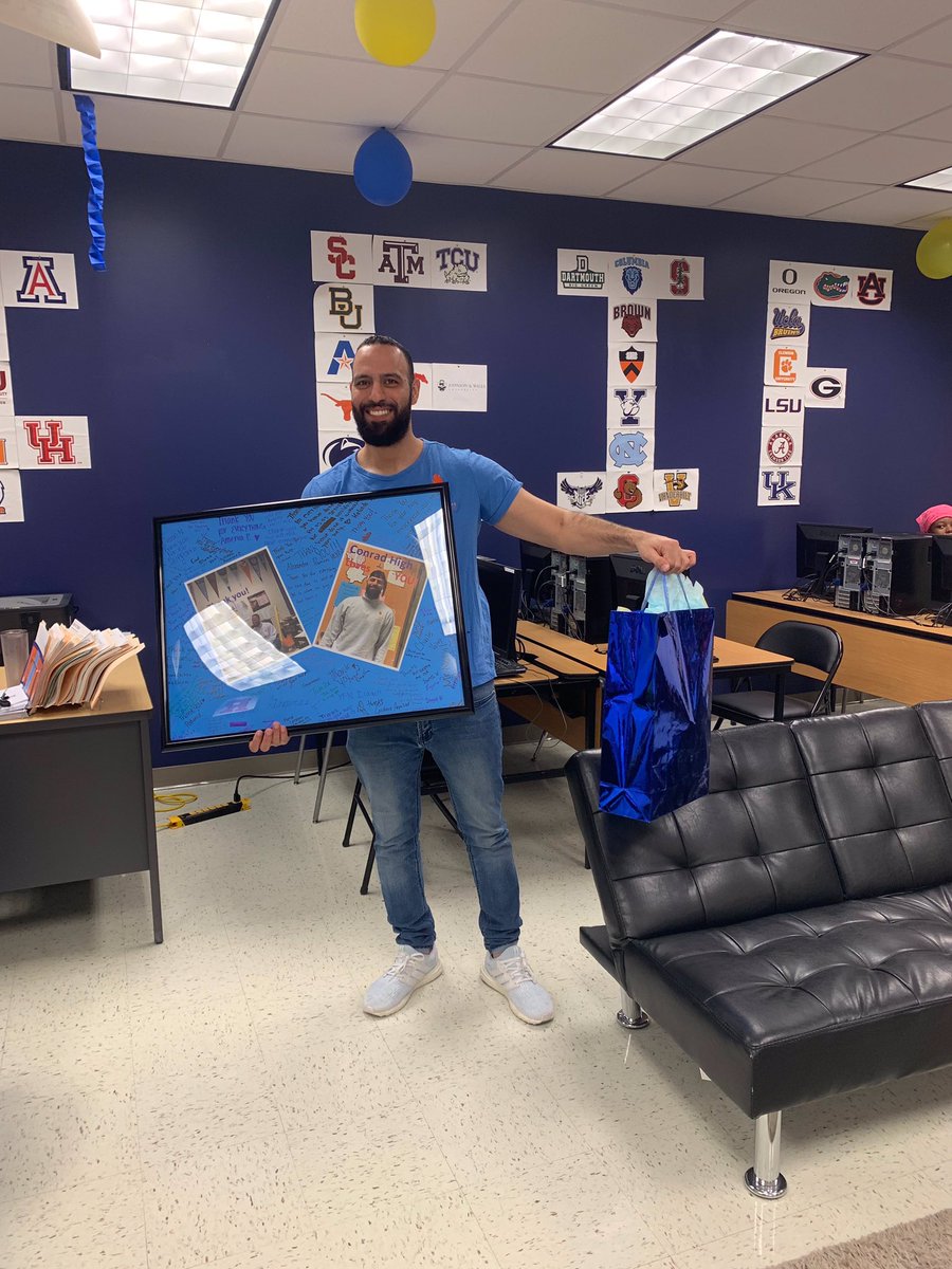 EIFdotorg's tweet photo. @EIFConrad advisor Nabil was surprised by the wonderful students and administration at #ConradHS with a school-wide International Holiday to celebrate him for all his amazing work helping students be college, career & life ready! #DallasISD #NabilNaserDay #EducationisFreedom #EIF https://t.co/2oepeGlEwO