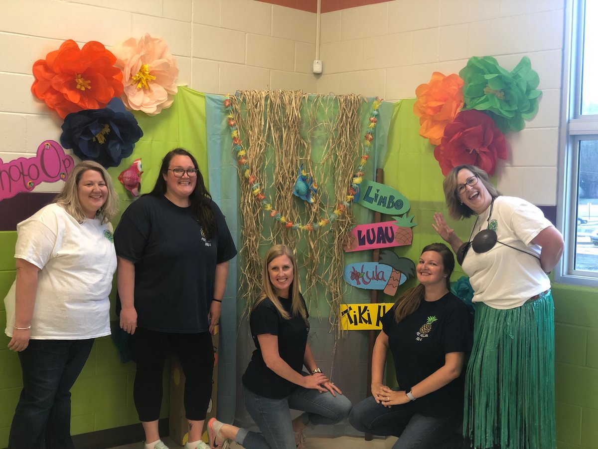 BCESMustangCity's tweet photo. Just a few of the crew, gearing up for PreK Family Engagement Night, from 4-6! All welcome! #LuauTheme https://t.co/Jtv49j2PHX