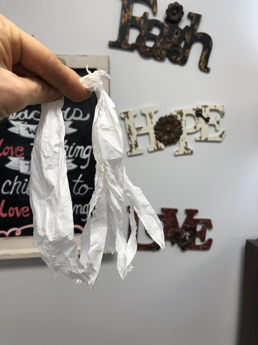 KimCoe5's tweet photo. Do you see a resemblance of anyone you know? Well, a kindergarten boy gave me this at lunch duty yesterday and said the straight part of the napkin was my hair and the torn part was my dress. Gotta love these creative minds! #powerofpositivity #ourWHY https://t.co/VxIxQuAKbG