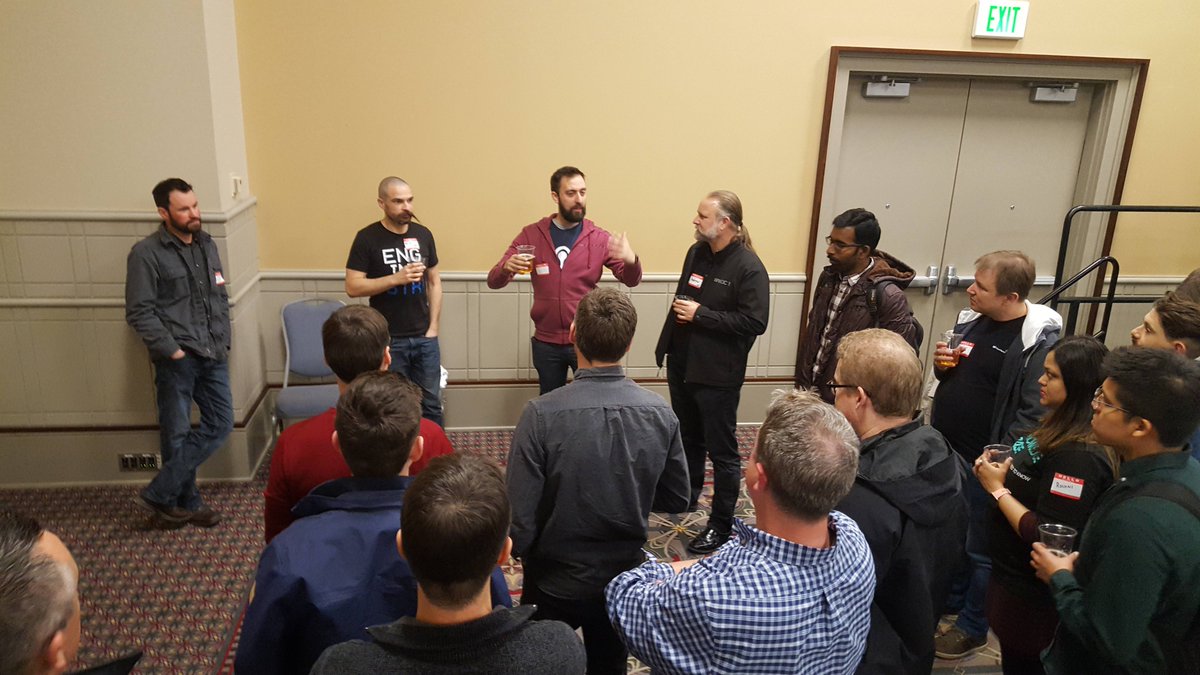 CarlSSwanson's tweet photo. The unconference for CF Summit 2019 - 90% of the room came to this corner to discuss @cloudfoundry + @kubernetesio  = Best App Cloud development experience and the CF Eirini Project - @doctor_julz &amp; other critical project members and users engaged @IBMcloud @mosersd @trungevh https://t.co/y7KcaiLsAV