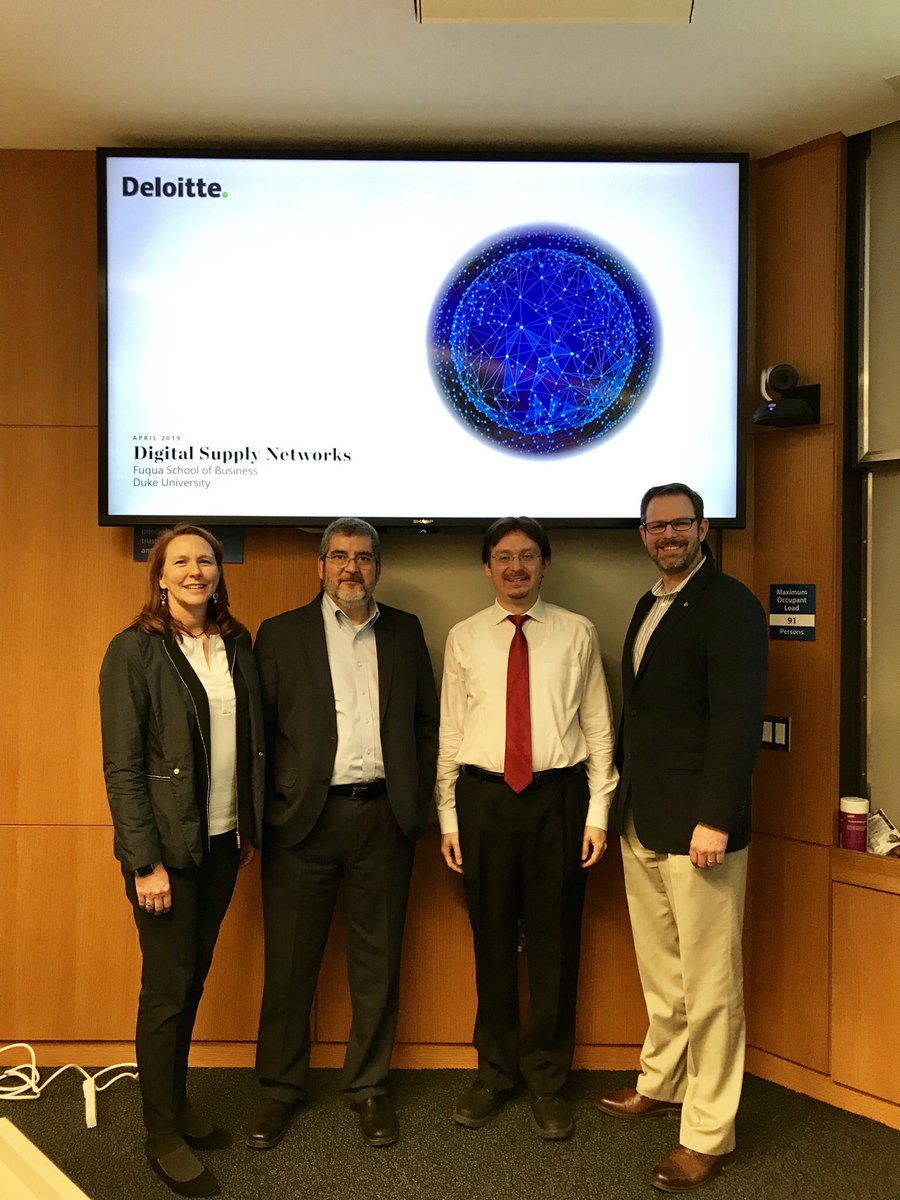 ChrisBates_IoT's tweet photo. Guest lecture on tech advances in supply chains @DukeFuqua with @DeloitteGov colleagues @kmarchese and Yvan Caceres and our host, Bora Keskin #IoT #Blockchain #DigitalSupplyNetworks #GovIoT https://t.co/yOwh7Q1T9A