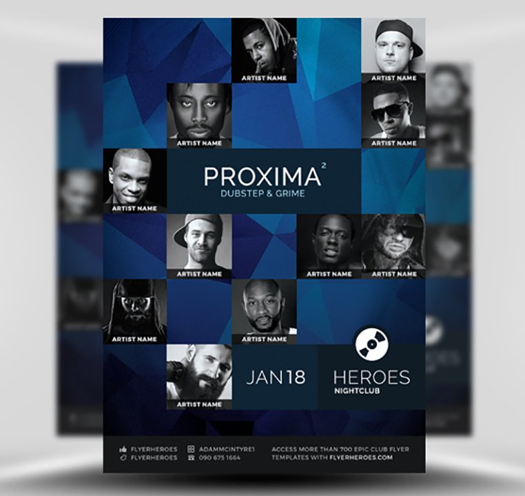 FlyerHeroes's tweet photo. Get the word out about your nightclub's special event with the Proxima Flyer Template. Add photos of performers or clubgoers, as well as music and venue details. Plus, it's completely free! https://t.co/mH9e3qgQtA https://t.co/18sfSCO5ma