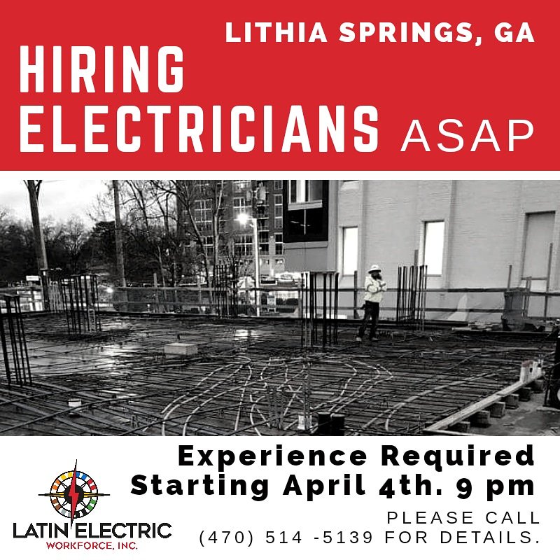 InfoLeworkforce's tweet image. NIGHT SHIFT ANYONE? We're hiring EXPERIENCED #electricians NOW in Lithia Springs, GA for work starting TODAY for the night shift 9 pm to 5 am.

Qualifying candidates please call our office at the number shown. 
#HiringNOW #ElectricalContractor