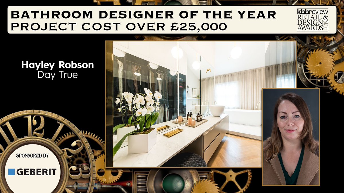 kbbreview's tweet photo. Bathroom Designer of the Year: project cost over £25,000 
Winner: Hayley Robson from @DAY_TRUE_London
Sponsored by @GeberitUK
#kbbawards19 https://t.co/Pg9HAjzks0