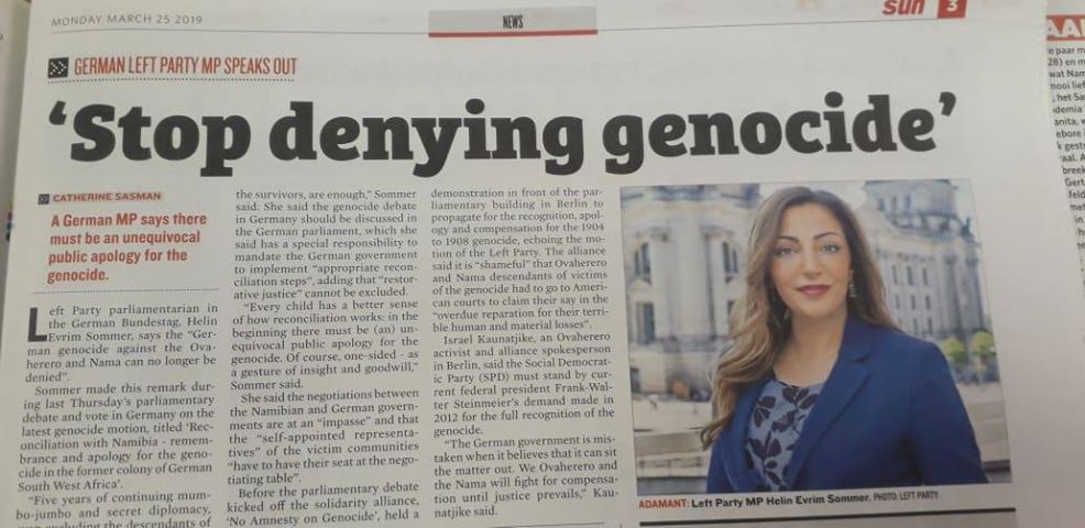 HESommer's tweet photo. Heute berichteten mehrere Tageszeitungen in #Namibia über unsere Ininitiative im Bundestag, den #Völkermord an Heroro und Nama als solchen durch #Deutschland anzuerkennen. Damit steigt der Druck auf die BuReg. #Genocide
@juergenzimmerer
@paul_starzmann
@BMZ_Bund https://t.co/ineuJ9fGyg