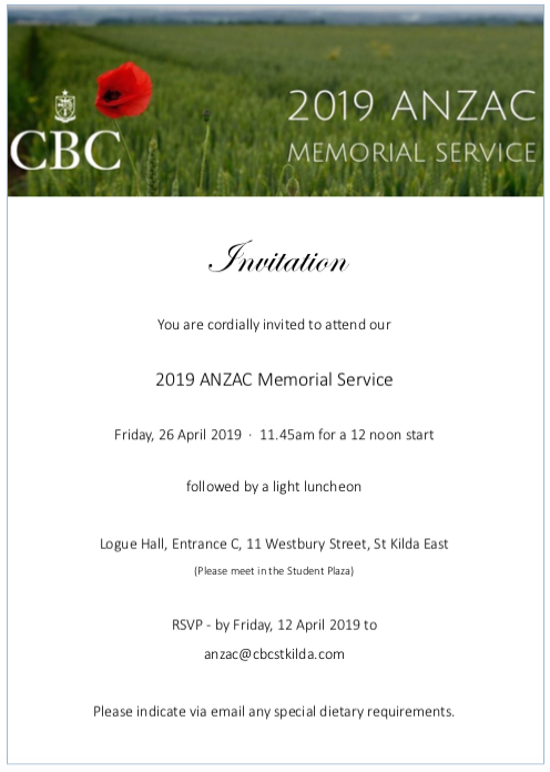 CBCSTKILDA's tweet photo. CBC be recognises and honours our Veterans and Servicemen through our ANZAC Dat Ceremony. We pay tribute to all who travelled the world and served. 

We're calling out for younger CBC Servicemen. Space is limited but if you'd like to attend please contact anzac@cbcstkilda.com https://t.co/qmDlJy73M5