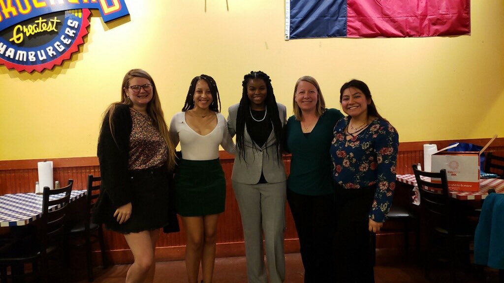 UNT_CKI's tweet photo. Please welcome the 2019-20 #untcki Officer Board:
President : Kaitlin S. 
Vice President &amp; Secretary: Sekela M. 
Treasurer: Keaton O. 
Editor : Hannah T. 
 (Left to Right) Keaton O., Hannah T.,Kaitlin S.,  Sarah K. &amp; Leslie R. 
Good Luck everyone next year will be a great
#cki https://t.co/a0AdrrRJhz