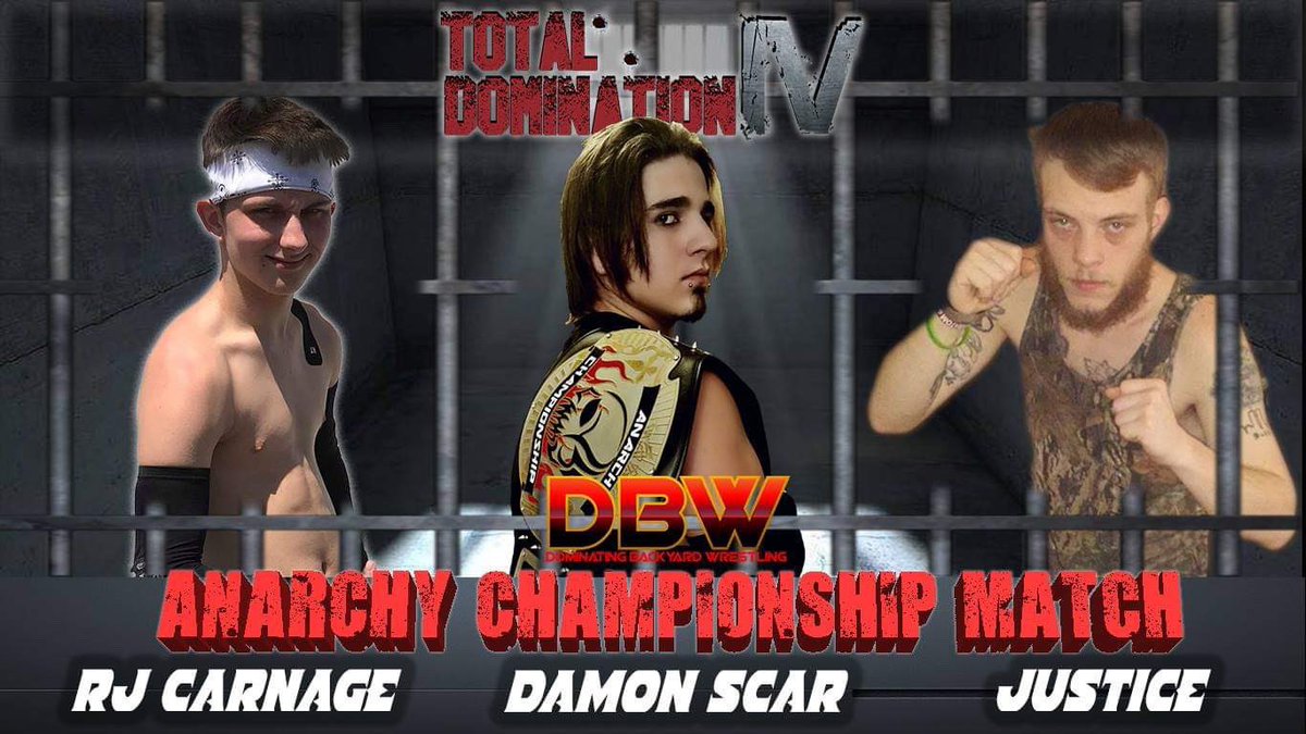 WrestlingDBW's tweet image. 🔥🔥BREAKING NEWS!!!🔥🔥

At #TotalDomination4 the #AnarchyChampion @damon_scar97 will defend his title against RJ Carnage and Justice!  Who will emerge victorious?