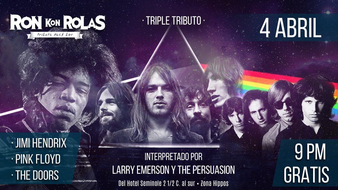 ¡ESTA NOCHE!
Disfruta del #TripleTributo  Jimi Hendrix, Pink Floyd y The Doors, una combinación potente de artistas influyentes del #rockpsicodélico interpretado por Larry Emerson y The Persuasion.

⏰ 9 pm  🎟 Gratis

📍Del Hotel Seminole 2 1/2c. Al Sur  • Zona Hippos