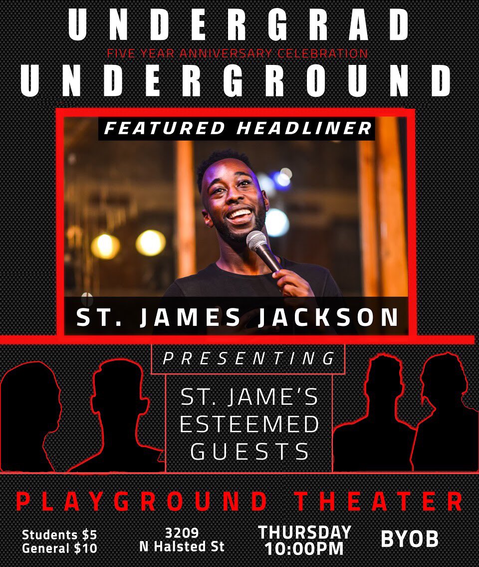 Undergrad_Show's tweet photo. St. James comedy anniversary TONIGHT! 5 YEARS BABY! 10pm and BYOB https://t.co/bZ02Ck6Khu