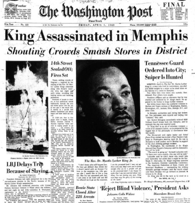 LeadershipLady6's tweet photo. 51 years ago today, April 4, 1968, at 6:01 p.m. CST, civil rights leader, Dr. Martin Luther King Jr. was fatally shot at the Lorraine Motel in Memphis, Tennessee. He was rushed to St. Joseph's Hospital where he died at 7:05 p.m. #history #americanhistory #civilrights #mlk https://t.co/EzeTltHnWn