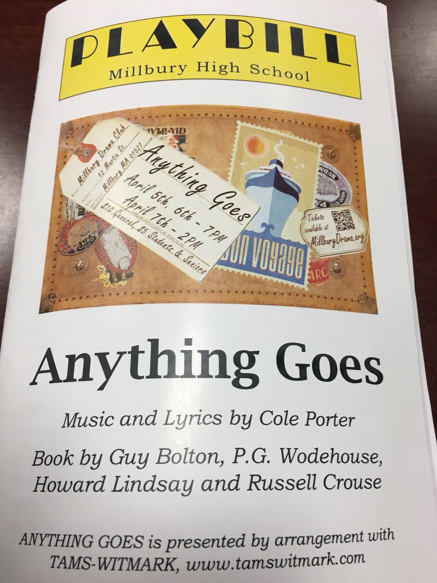 sean_gilrein's tweet photo. Reserve your seat on the S.S. American departing Friday &amp; Saturday night at 7 pm and Sunday at 2 pm at Millbury High School! Outstanding Broadway performances by our talented cast &amp; crew!  Anything Goes is a brilliant production - don’t miss it! https://t.co/eM17XMM7KA