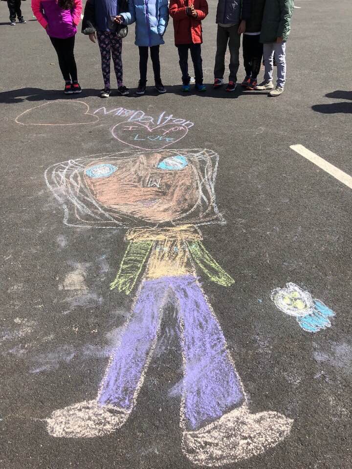 Warmer weather= chalk art          Do you think this looks like Ms. Dalton? #chalkportrait #1stgrade <a href="/mpspride/">Manchester Schools</a>