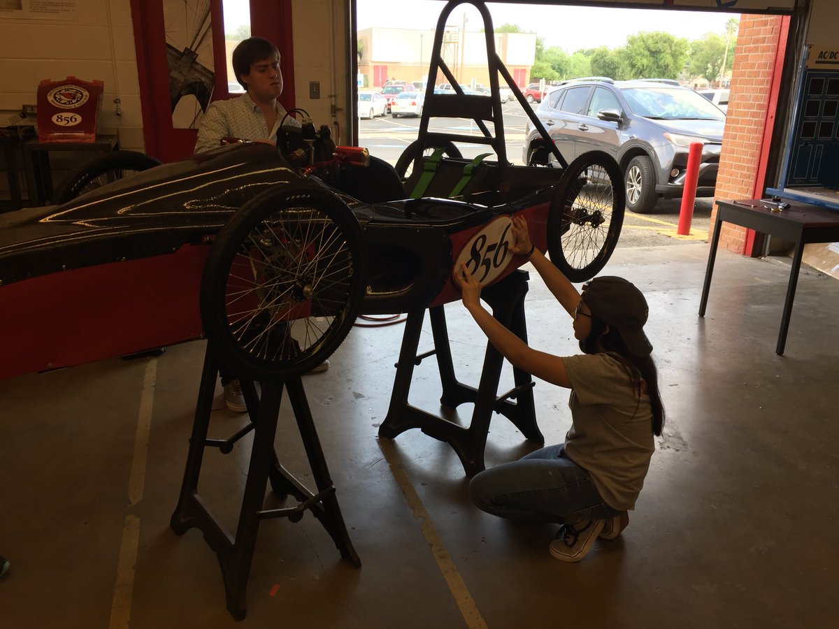 HHSMrGuajardo's tweet photo. Last day of preparation for our @Greenpower_USA race at @utrgv. We put on the decals and aligned the tires on our car, which we named CAR-dinal. The Kaizen Cardinals are ready to compete! @paul_tenison @HarlingenCISD @HarlingenHS @HHSEngineering1 https://t.co/pmq4tYRt3J