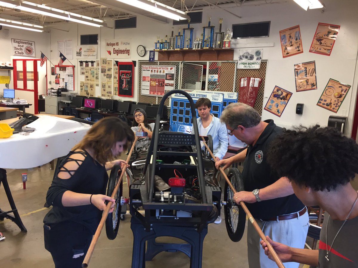 Last day of preparation for our <a href="/Greenpower_USA/">GreenpowerUSA</a> race at <a href="/utrgv/">UTRGV</a>. We put on the decals and aligned the tires on our car, which we named CAR-dinal. The Kaizen Cardinals are ready to compete! <a href="/paul_tenison/">Paul Tenison</a> <a href="/HarlingenCISD/">HCISD</a> <a href="/HarlingenHS/">HHS Cardinals</a> <a href="/HHSEngineering1/">HarlingenEngineering</a>