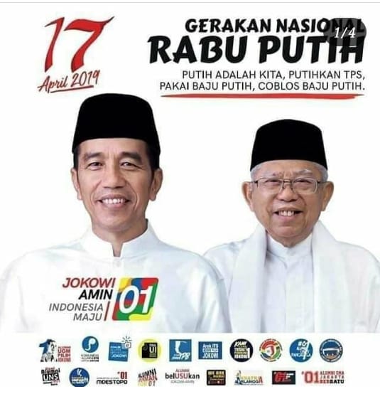 Gerakan Nasional Rabu Putih 
Putih adalah kita, putihkan TPS, pakai baju putih, coblos baju putih
#RabuPutihJokowiMenang