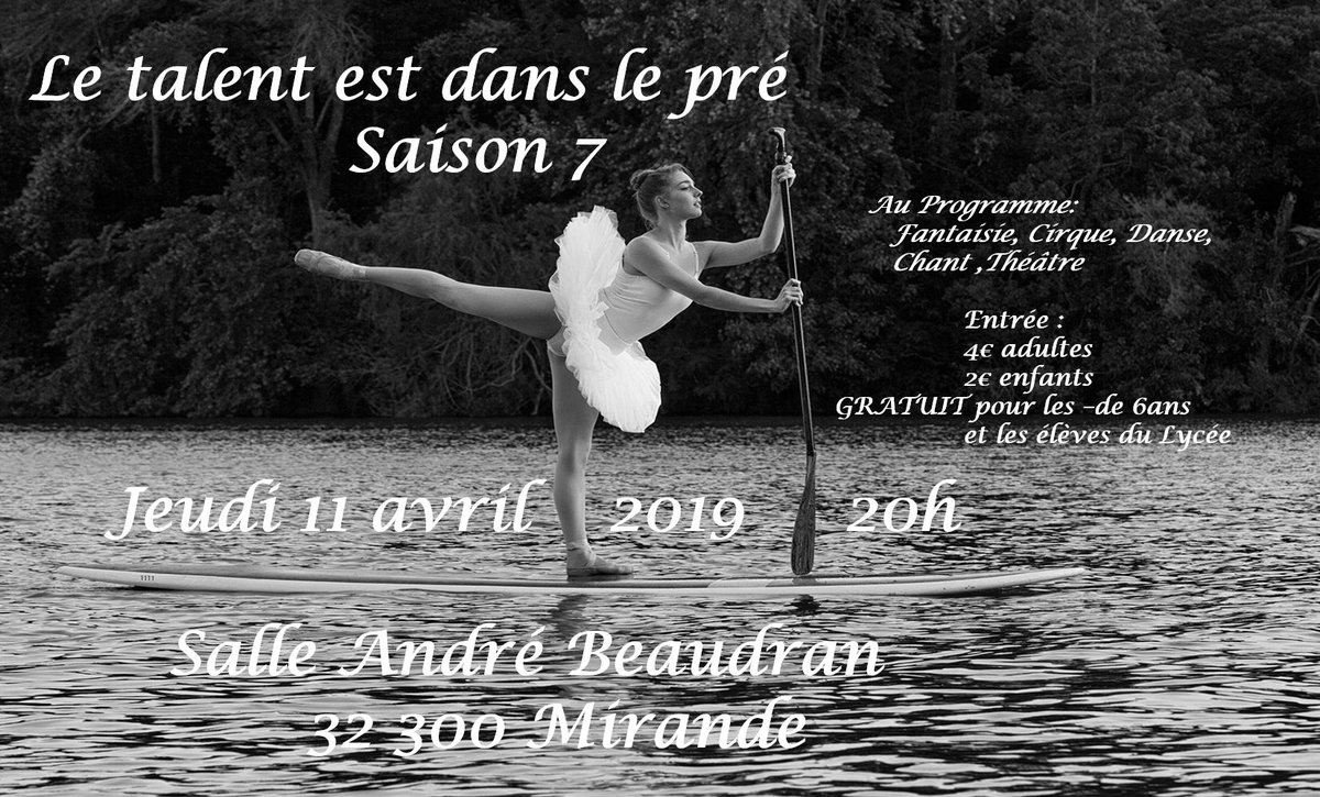 LpoA_Fournier32's tweet photo. Le #TalentestdanslePré 2019 #Saison7 ! Terminales Option Sport : 11 Avril 2019. Salle André Beaudran à #MIRANDE. Shows de #Cirque, #Danse, #Théâtre, #Chants, #Humour, #Fantaisie. #EPSdeCOMPLEMENT https://t.co/F1Req9OsAO