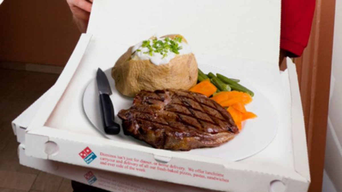 TheOnion's tweet photo. Domino’s Surprises Customer With Nice Steak Dinner https://t.co/Puf6AQkG6S https://t.co/qv17RTMfwu