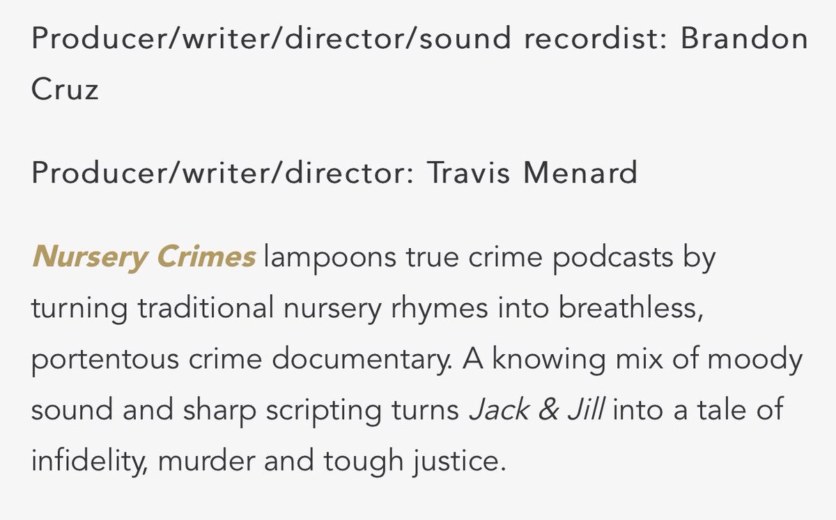 Thanks a ton to <a href="/rodemics/">RØDE</a> and the judges of the #Myrodecast competition, <a href="/jacobsalamon/">Jacob S. Salamon</a>, <a href="/DawsAngeles/">DawsAngeles</a>, and Jordan Lott, for selecting Nursery Crimes as runner-up! We’re still super floored by the results and appreciate the hell out of you!

rode.com/blog/all/Here-…