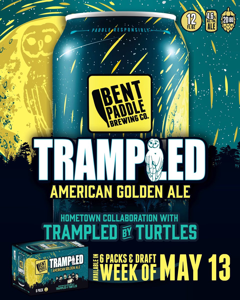 bentpaddlebeer (@bentpaddlebeer) on Twitter photo 🍻 Talk about the Perfect Opening Act 🍻
- -
ANNOUNCING our Hometown Collaboration Beer with <a href="/tbtduluth/">Trampled by Turtles</a> : Trampled American Golden Ale! Available in 6 packs + on draft this summer in all territories Bent Paddle is available. Find it in the wild starting the week of May 13th 🍻 Talk about the Perfect Opening Act 🍻
- -
ANNOUNCING our Hometown Collaboration Beer with <a href="/tbtduluth/">Trampled by Turtles</a> : Trampled American Golden Ale! Available in 6 packs + on draft this summer in all territories Bent Paddle is available. Find it in the wild starting the week of May 13th