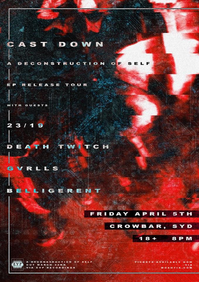 CrowbarSyd's tweet photo. COMING UP | Cast Down 

Melbourne's @castdownhc is deconstructing all expectations metal/hardcore genres.
Joined by @2319band + @deathtwitchperth + @gvrlls + @belligerentmosh

FRIDAY 5TH APRIL
7PM | $15 on the door
CROWBAR SYDNEY 18+ https://t.co/cdlYaiu1Vs