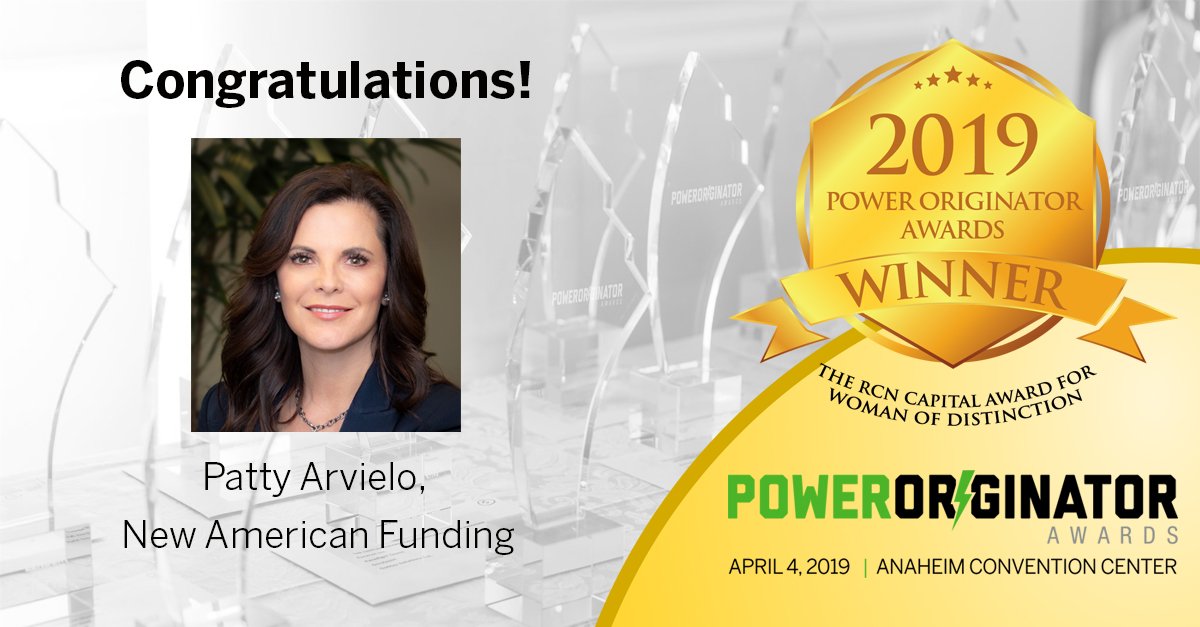 PowerOriginator's tweet photo. .@NewAmericanTeam president and co-founder @Patty_Arvielo is the recipient of the @RCNCapital Award for Woman of Distinction! #PowerOriginator https://t.co/BlB8vMe9ZM