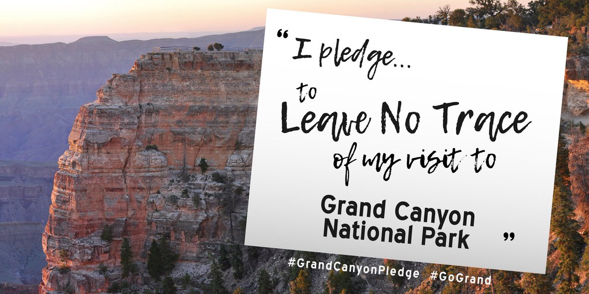 GrandCanyonNPS's tweet photo. I pledge to never take anything from the canyon except for selfies and never leave anything on trees or rocks like graffiti. I will Leave No Trace of my visit so the next person can experience the same beauty that I did. https://t.co/UMpuQuHmEA #GoGrand #GrandCanyonPledge #LNT https://t.co/lVNQ9nCksr