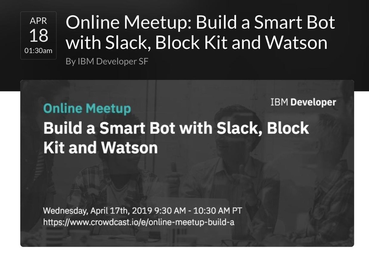 ayatokura's tweet photo. 👩💻ミンナ大好きSlackの開発者向け「Block Kit」を使ってWatsonを組み込んだbot開発のウェビナーが日本時間で4月18日(木)1:30AMから開催予定❗️
🌐Online Meetup: Build a Smart Bot with Slack, Block Kit and Watson
https://t.co/SWiU7xdKD5
#Slack #BlockKit #Watson #IBMCloud @girlie_mac https://t.co/Jkg0PV8REZ