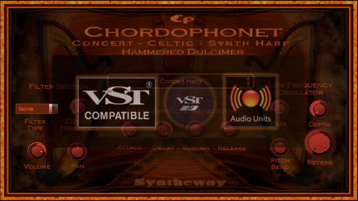syntheway's tweet photo. Chordophonet Virtual Harp and Hammered Dulcimer is available as plugin in VST 32 bit and 64 bit and VST3 64 bit versions for Windows as well as in Audio Unit, VST and VST3 for macOS https://t.co/NciPP2W5hm #DulcimerVST #HarpVST3 #DulcimerVST3 #HarpVST #HammeredDulcimerVST https://t.co/0bPr09Faky