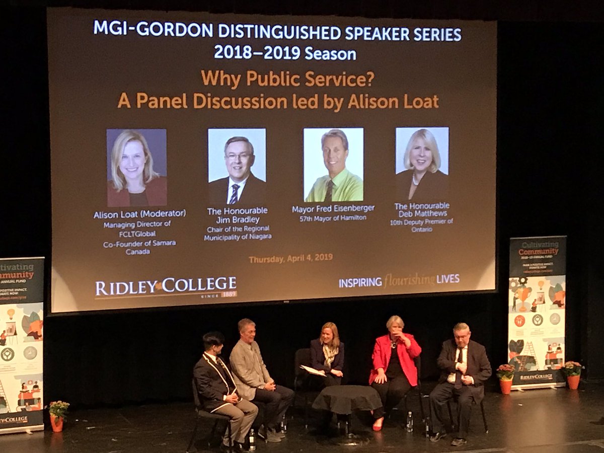 sm_teach_coach's tweet photo. Inspiring conversations for @Ridley_College Civics students investigating service, engagement + action as part of MGI-Gordon Distinguished Speaker Series w @AlisonLoat, the Honourable #JimBradley, Mayor @FredEisenberger and the Honourable #DebMatthews. Thank you for inspiring us. https://t.co/uQLKdMJOnG